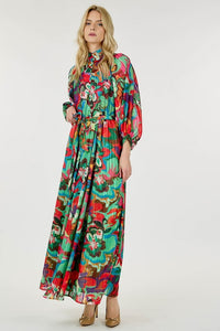 Whimsical Abstract Floral Print Bubble Sleeves Dress