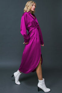 Long Sleeve Satin Slit Mona Dress