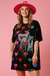 Rainbow Hearts Sequin Tshirt Dress