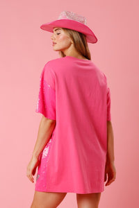 Pink Heart Sequin T Shirt Dress