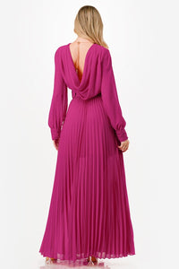 Pleated Maxi Dress with Belt