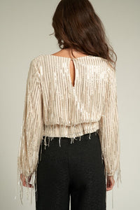 Sequin Fringed Long Sleeve Blouse