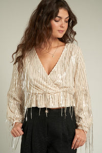 Sequin Fringed Long Sleeve Blouse