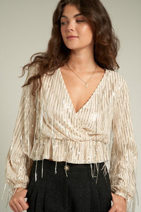 Sequin Fringed Long Sleeve Blouse