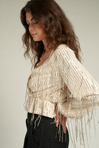 Sequin Fringed Long Sleeve Blouse