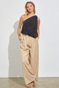 Pleated One Shoulder Top