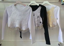 Load image into Gallery viewer, Metallic Crop Top with Rhinestones Fringes