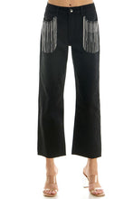 Load image into Gallery viewer, Cropped Jeans with Rhinestones Fringe Pockets