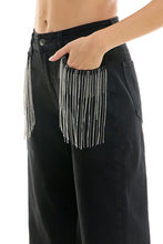 Load image into Gallery viewer, Cropped Jeans with Rhinestones Fringe Pockets