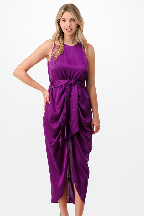 Satin Midi Dress with Center Slit