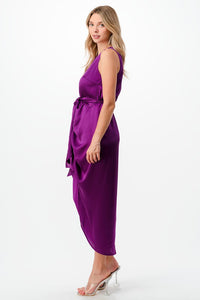 Satin Midi Dress with Center Slit