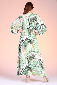 Digital Floral Kimono Maxi Dress