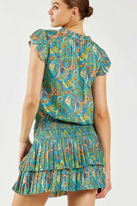 Paisley Printed Pleated Mini Skirt Dress