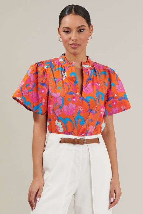 Baila Floral Split Neck Top