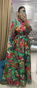 Whimsical Abstract Floral Print Bubble Sleeves Dress