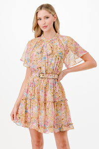 Floral Print Mini Dress with Belt