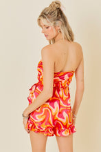 Load image into Gallery viewer, Sunshine Swirl Print Satin Strapless Wrap Romper