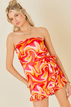 Load image into Gallery viewer, Sunshine Swirl Print Satin Strapless Wrap Romper