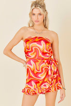 Load image into Gallery viewer, Sunshine Swirl Print Satin Strapless Wrap Romper