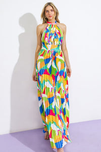 Cheerful Abstract Halter Midi Dress