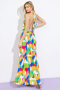 Cheerful Abstract Halter Midi Dress