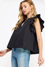 Load image into Gallery viewer, Flutter Ruffle Sleeve Poplin Top