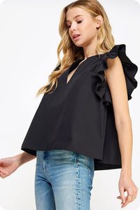 Flutter Ruffle Sleeve Poplin Top