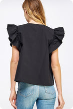 Load image into Gallery viewer, Flutter Ruffle Sleeve Poplin Top