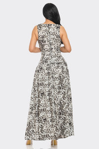 Deep V Neck Abstract Rattan Buckle Maxi Dress