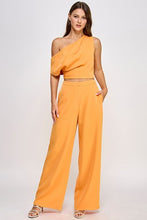 Load image into Gallery viewer, Tangerine Asymmetric Sleeve Top-SET