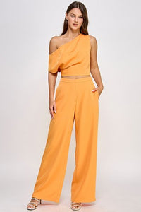 Tangerine Asymmetric Sleeve Top-SET