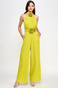 Flower Corsage Halter Neck Jumpsuit