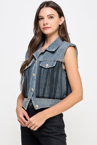 Sleeveless Mesh Denim Jacket Vest