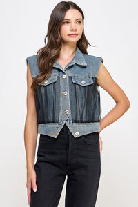 Sleeveless Mesh Denim Jacket Vest