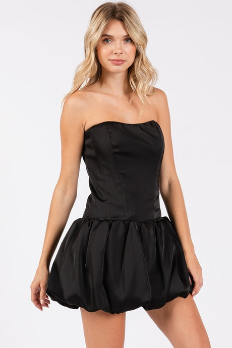 Satin Laced Back Balloon Dress