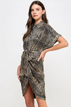 Load image into Gallery viewer, Ruched Waist Sequin Animal Print Dress