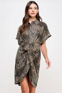 Ruched Waist Sequin Animal Print Dress