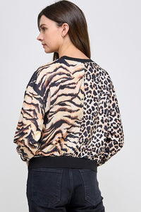 Color Block Animal Print Bling Neck Sweater