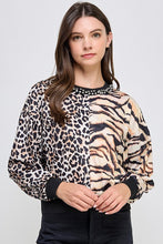 Load image into Gallery viewer, Color Block Animal Print Bling Neck Sweater