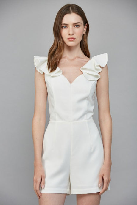 Ruffle Shoulder Detail V neck Romper