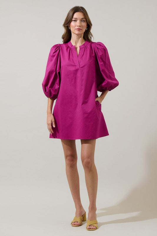 Victoria Shift Split Neck Mini Dress