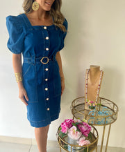 Load image into Gallery viewer, GRACIA-Puffed Sleeve Square Neck Button-Down Denim Dress