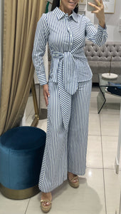 GRACIA- Pin Stripe Knotted Blouse Set