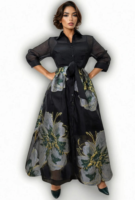 Brocade Organza Maxi Dress