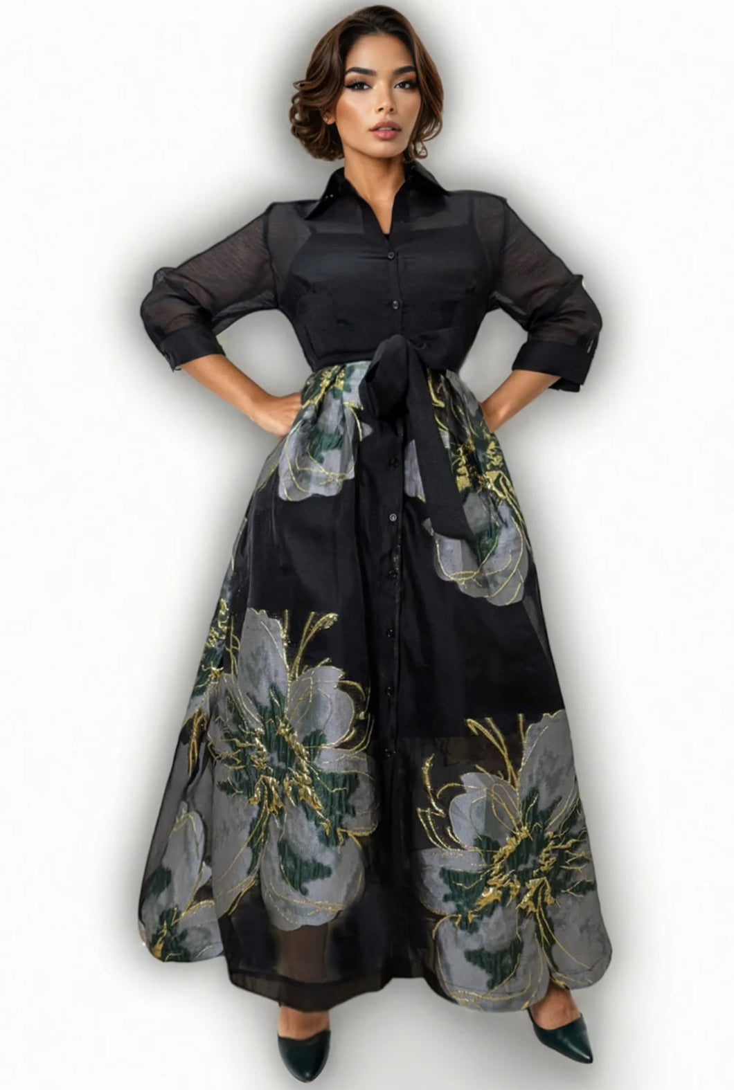 Brocade Organza Maxi Dress