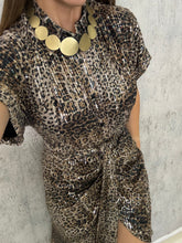 Load image into Gallery viewer, Ruched Waist Sequin Animal Print Dress