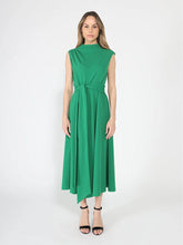 Load image into Gallery viewer, GRACIA-Solid Color Front Tie Belt Mock Neck Dress