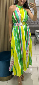 Multi Color Pleated Midi Dress