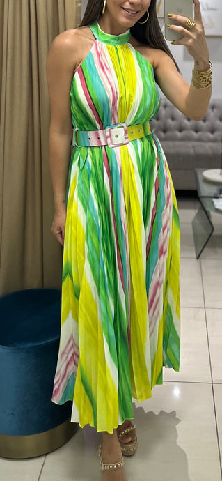 Multi Color Pleated Midi Dress