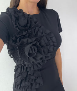 GRACIA- Side Floral Ruffle Bodycon Dress